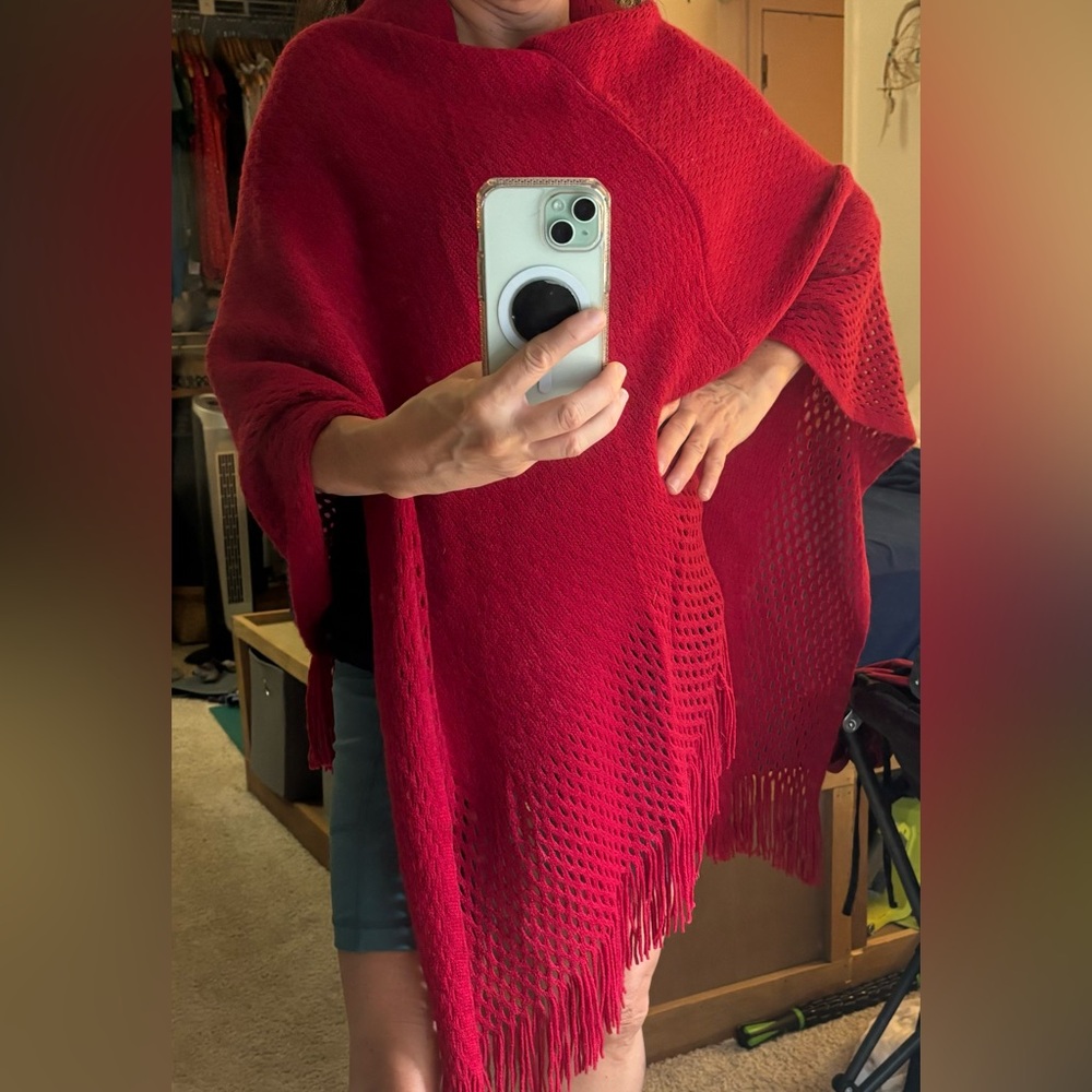 Red knit shawl. One size fits all.